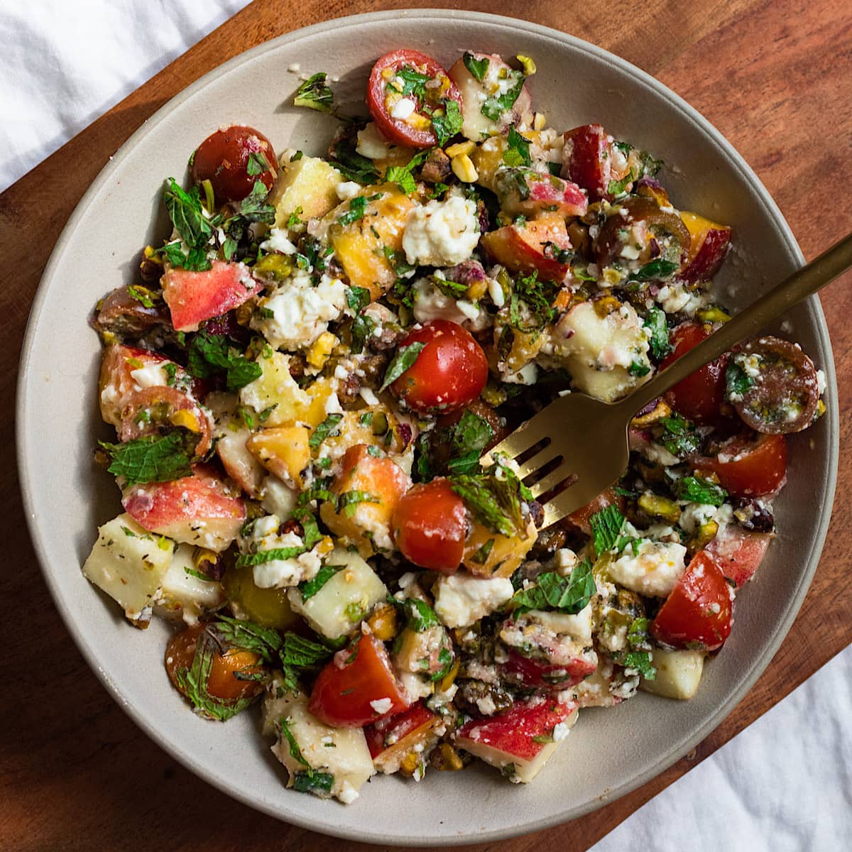 SUMMER PEACH TOMATO SALAD WITH FETA By Avocado Skillet