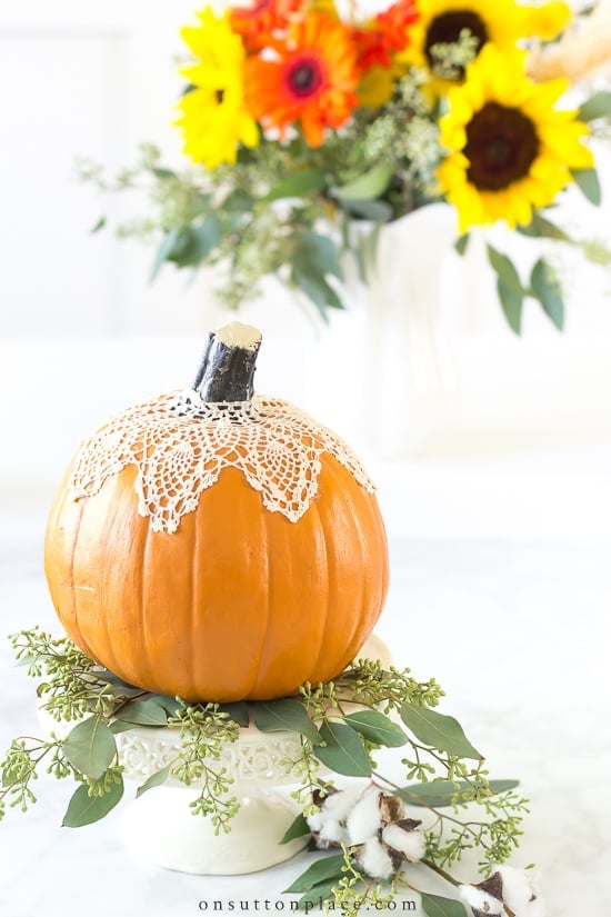 Easy Lace Pumpkin with Mod Podge by On Sutton's Place