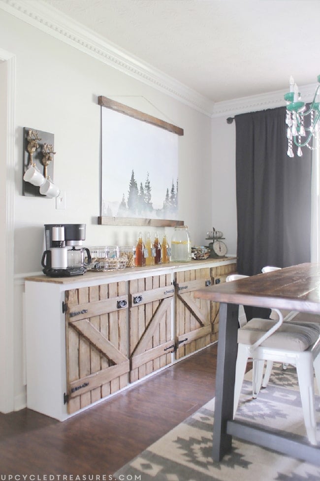 Upcycled barnwood style sideboard