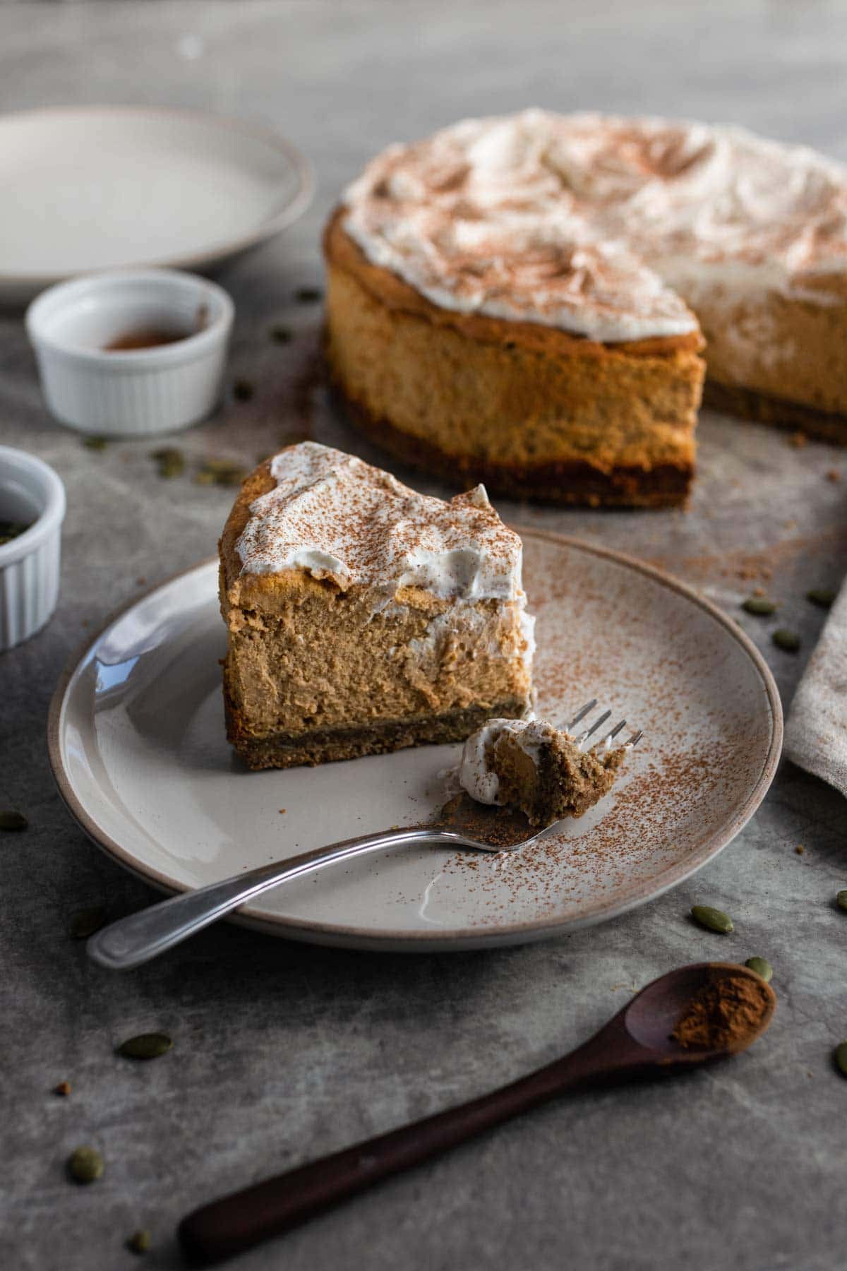 Spiced Pumpkin Cheesecake with Oat Crust by The Dizzy Cook