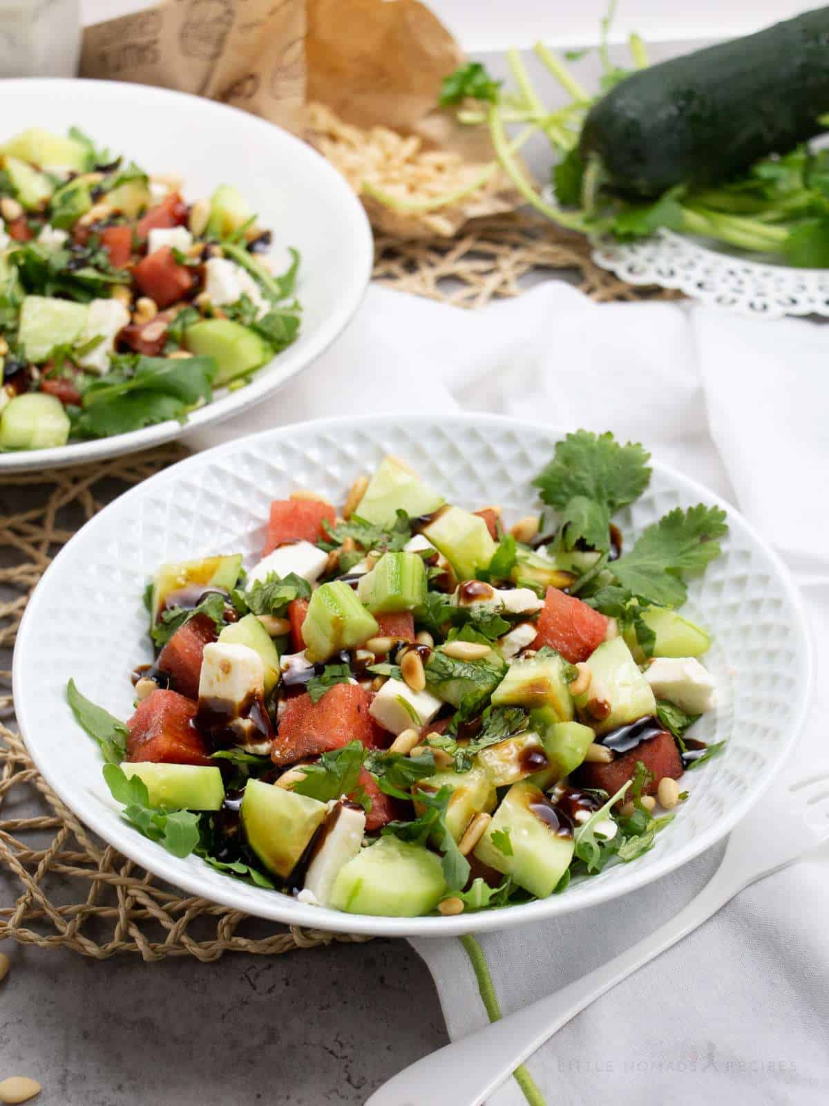 Watermelon Salad with Cilantro & Feta By Little Nomads Recipes
