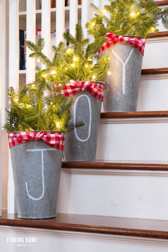 10 Minute Christmas Decorating Idea - Chalk Pen Galvanized Buckets By Finding Home Farms