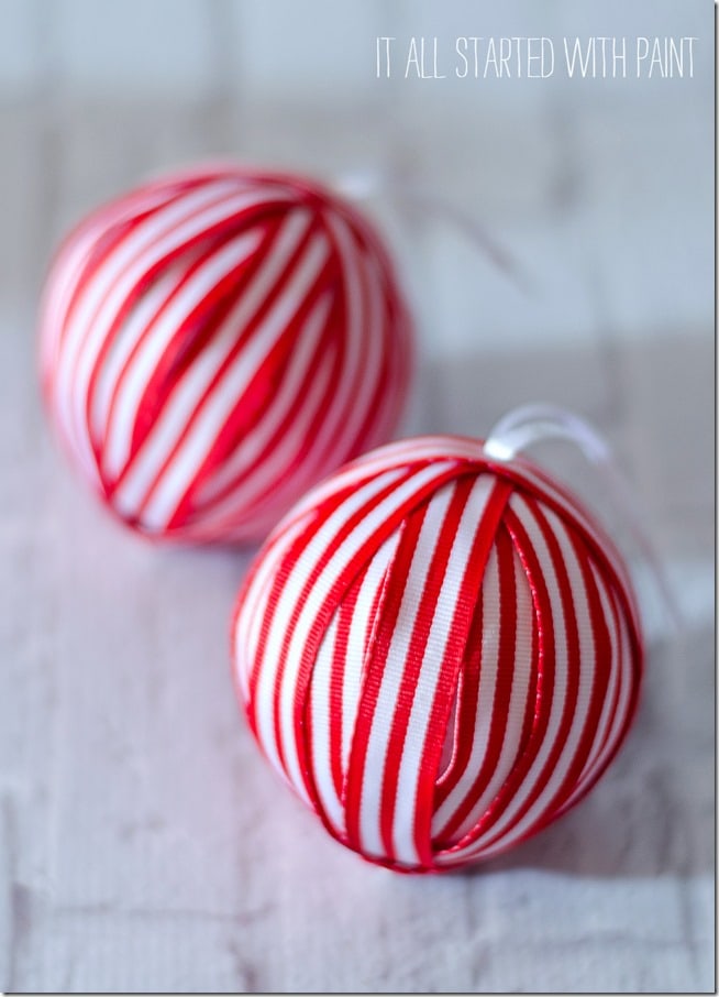 Red & White Ribbon Wrapped Ornaments by It All Started with Paint