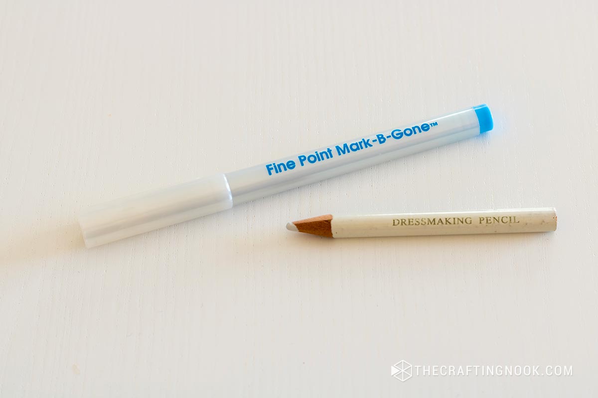 a fabric mark-and-b-gone marker and a dressmaking pencil white