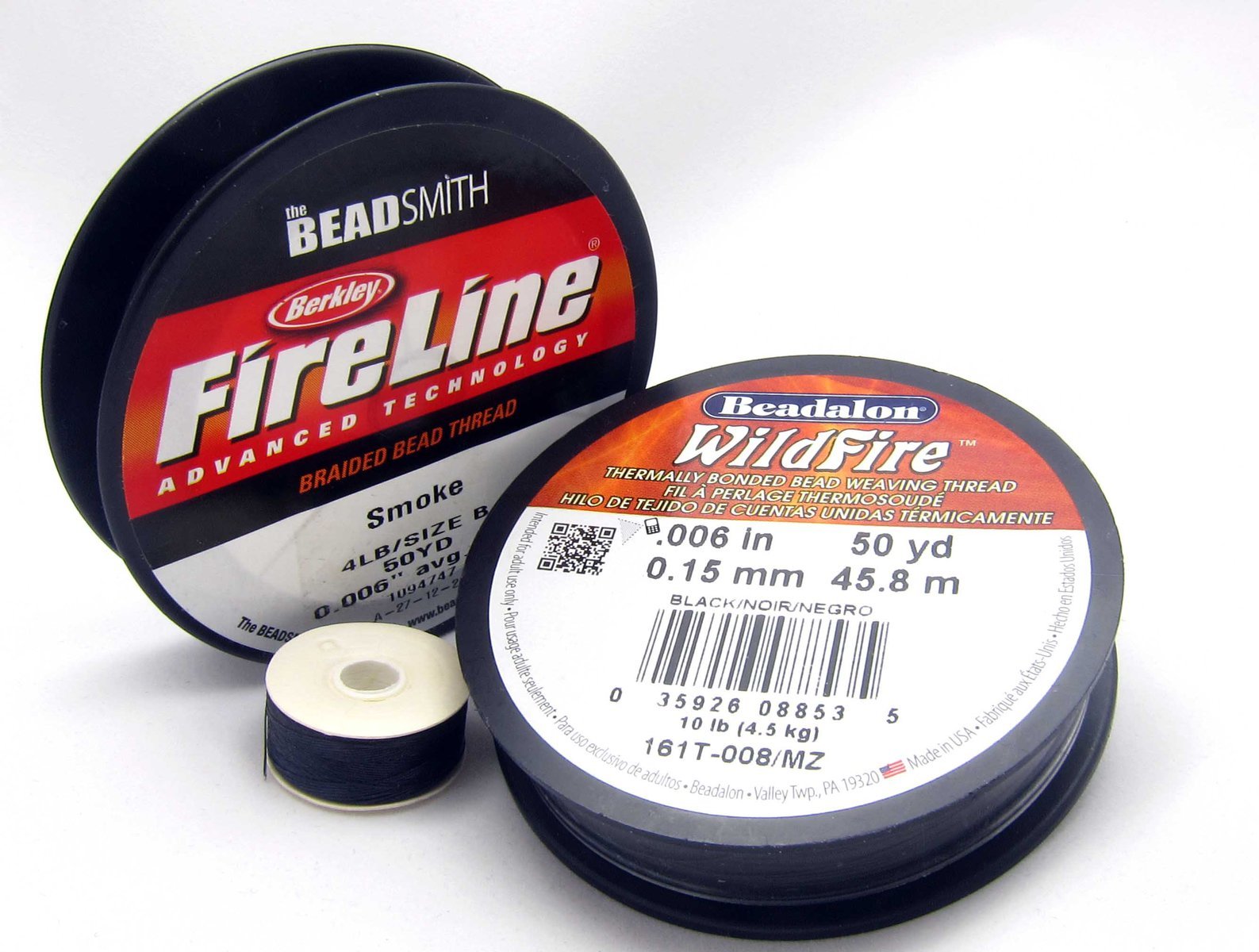 showing spools of FireLine and WildFire brand beading threads
