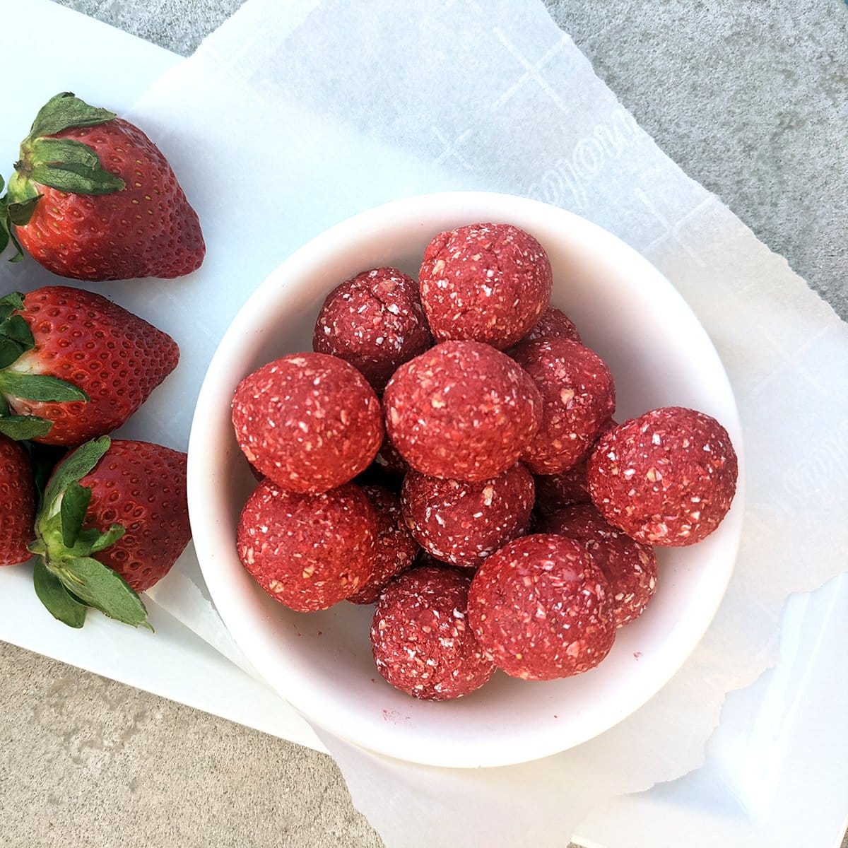 Macro Friendly Strawberry Protein Balls by Health Beet