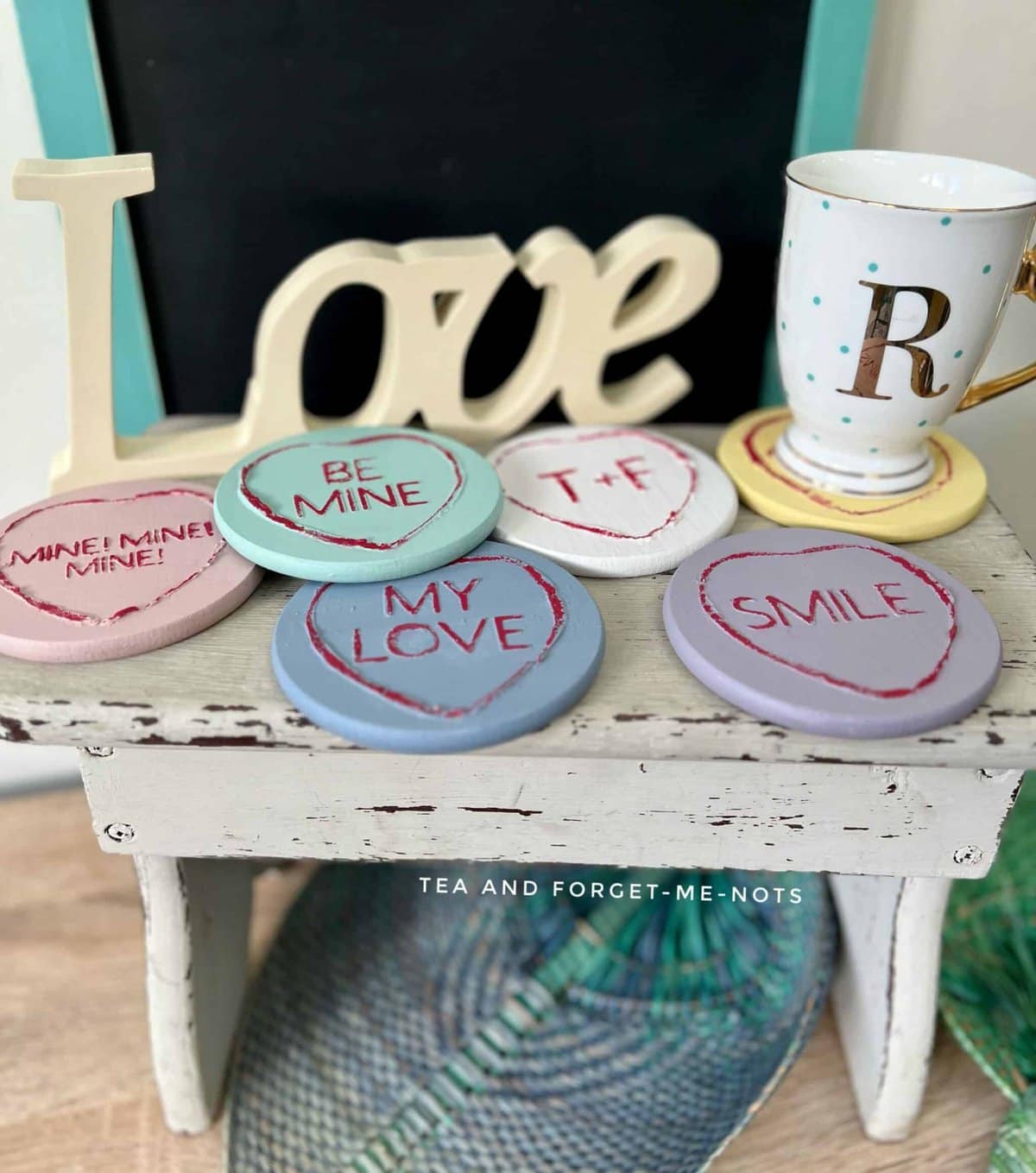 Easy DIY Wood Valentines Gift – Love Hearts Coaster By Tea and Forget-Me-Nots