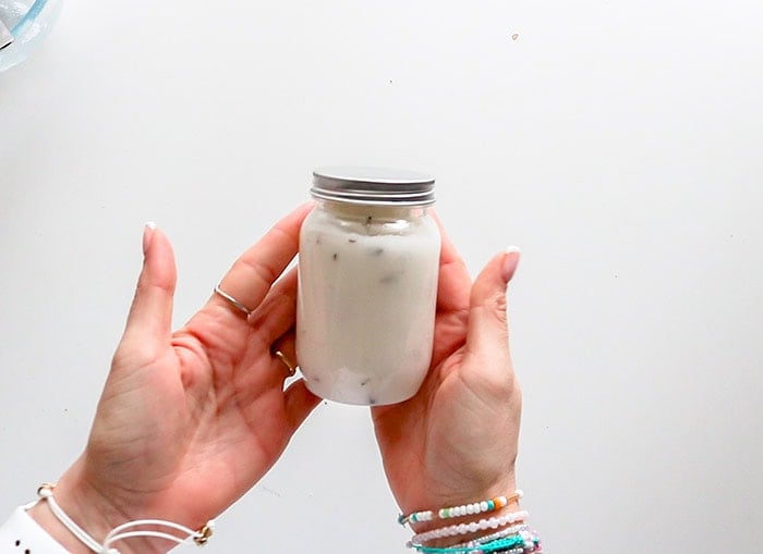 top view of showing the closed jar with the Sugar Scrub inside
