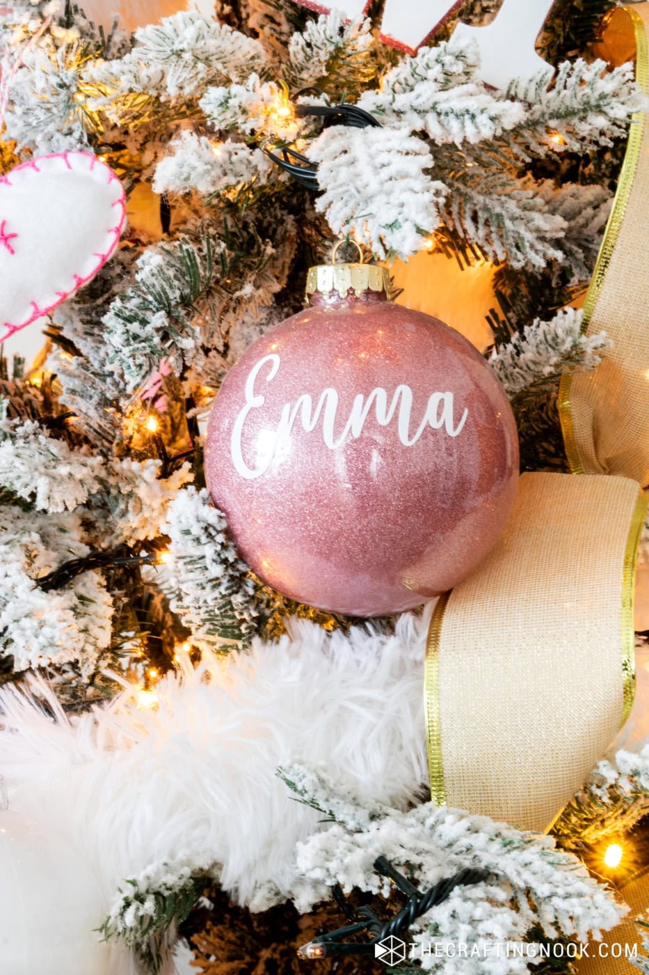 Pink And Gold Christmas Decor Glitter ornament on the tree