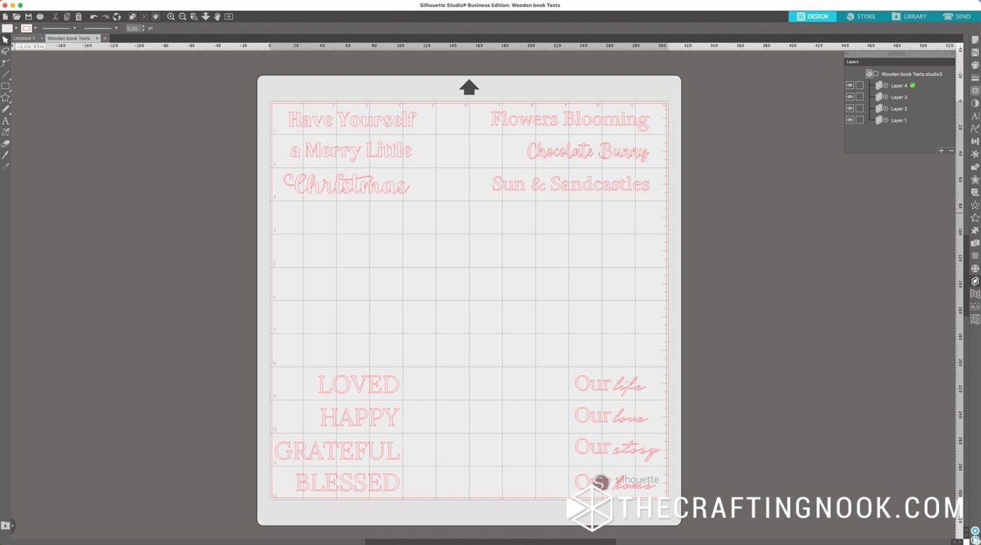 Silhouette Studio screen showing Christmas and Spring text designs for vinyl.