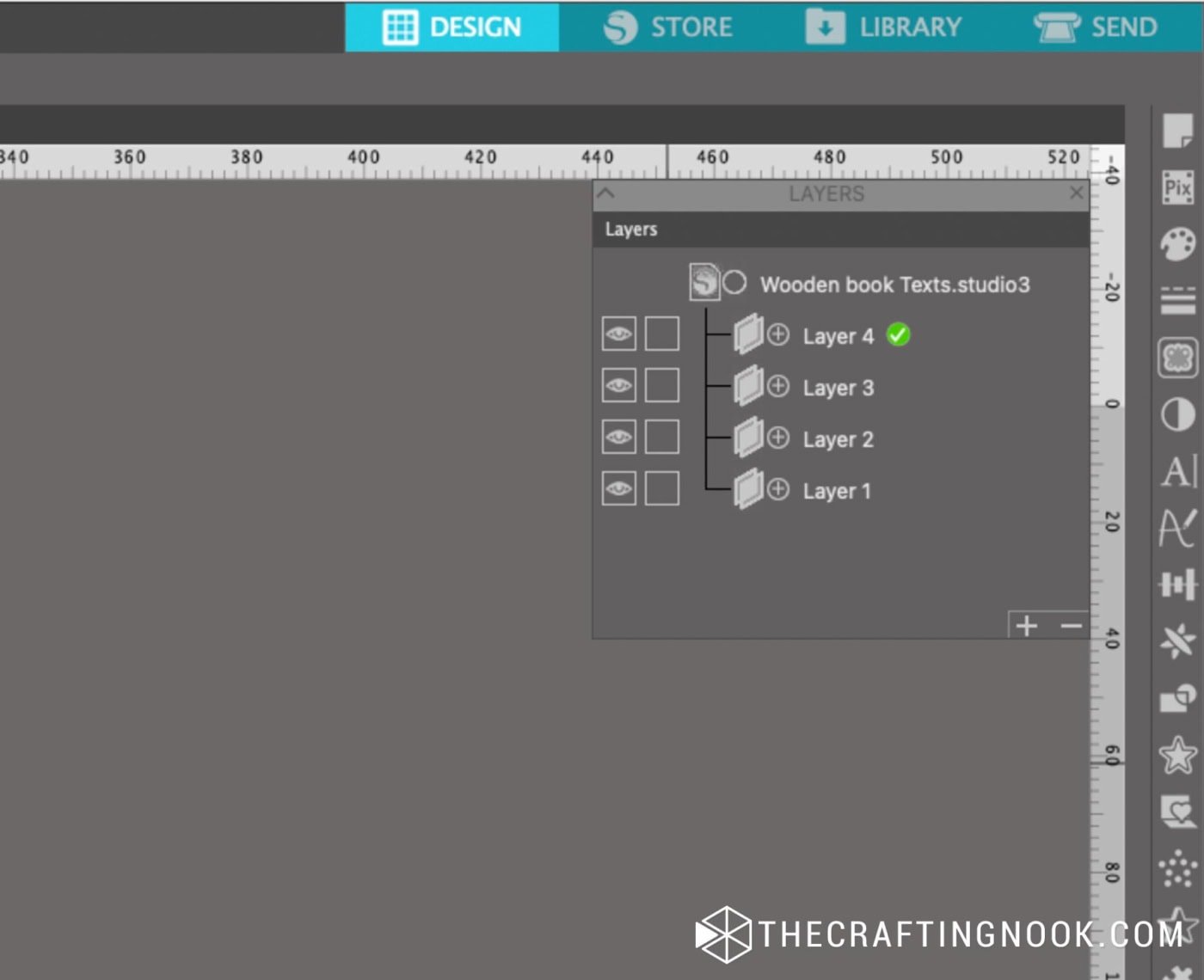 Close-up view of the layers panel in Silhouette Studio.