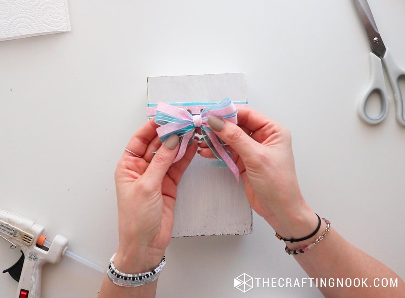 Showing the layered pastel bow before attaching it.