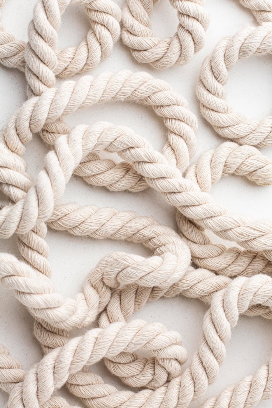 Natural cotton macrame rope for beginner knotting projects.