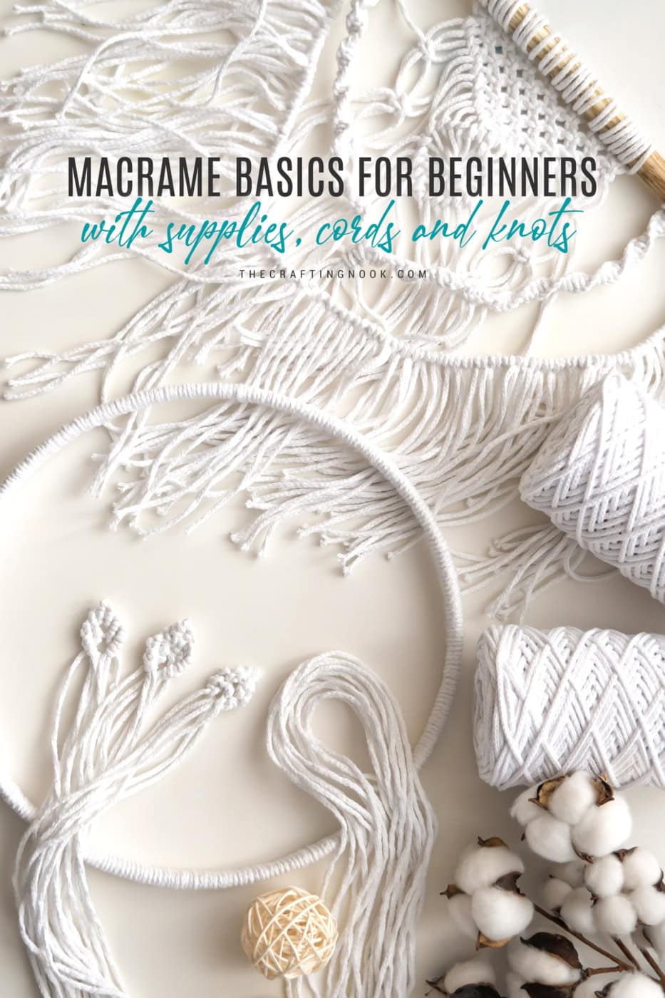 Macrame supplies, cords, and knots for beginners crafting beautiful wall hangings. Perfect for learn.