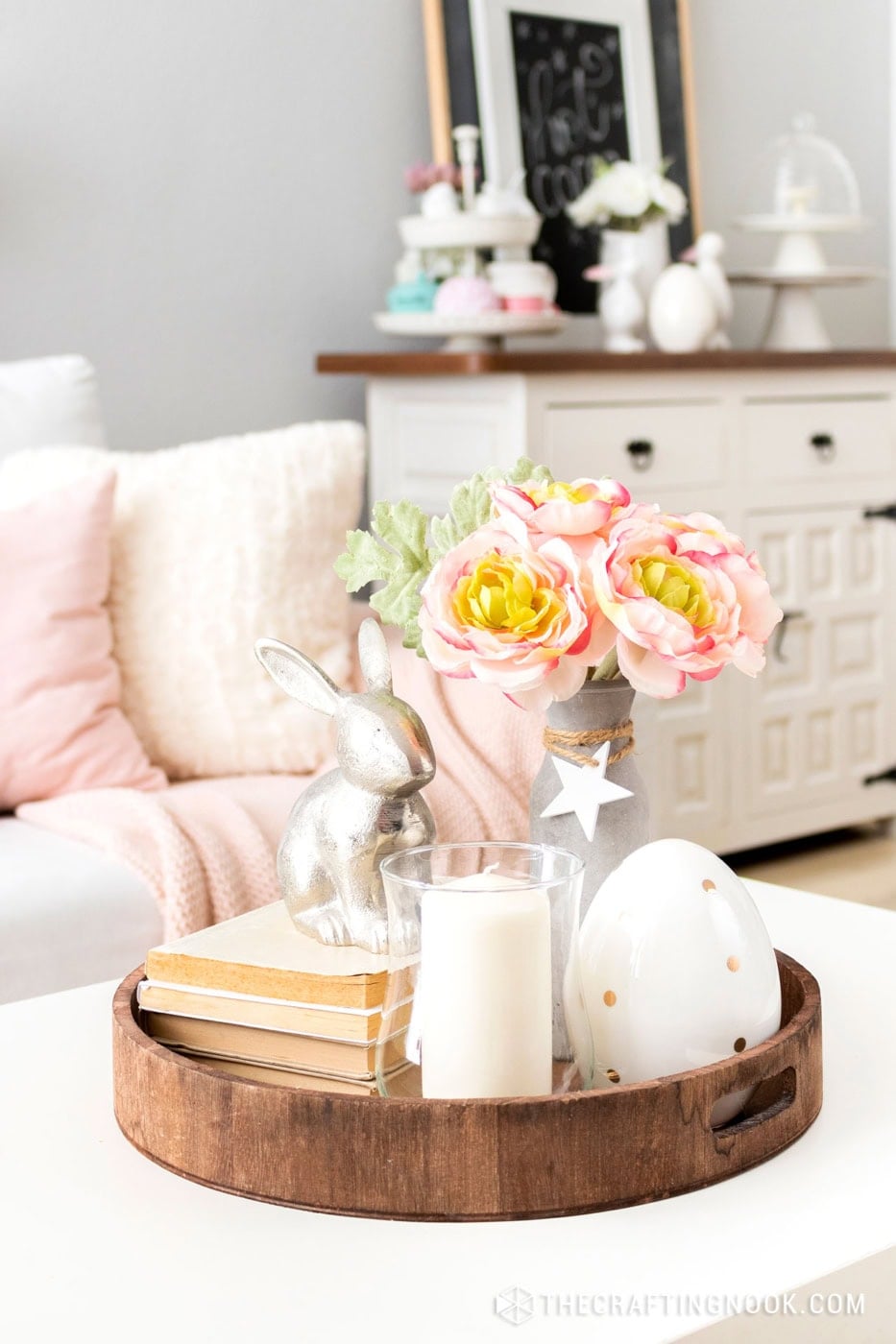 Beautiful spring flowers in a cozy living room setting for seasonal decor ideas.