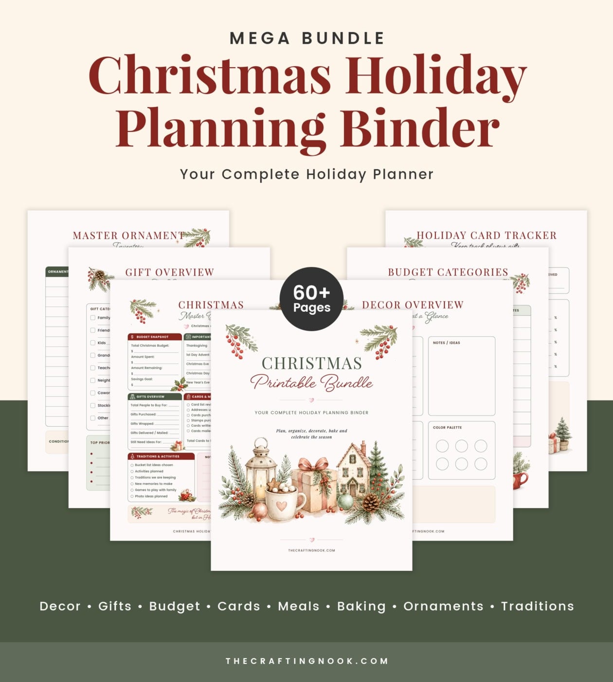 Christmas holiday planning binder with festive designs and planner pages.