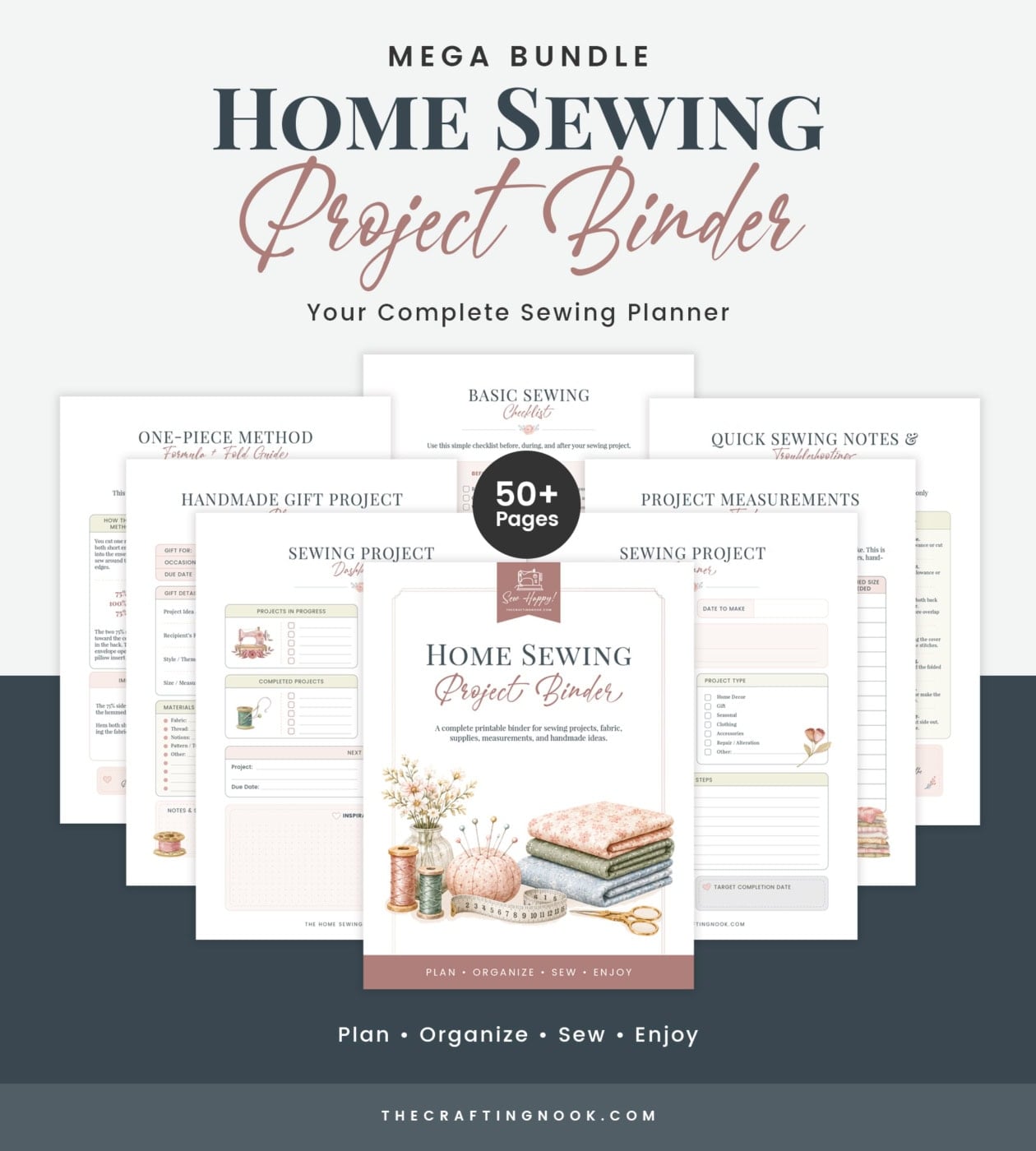 Home sewing project binder with planner pages and sewing measurements.